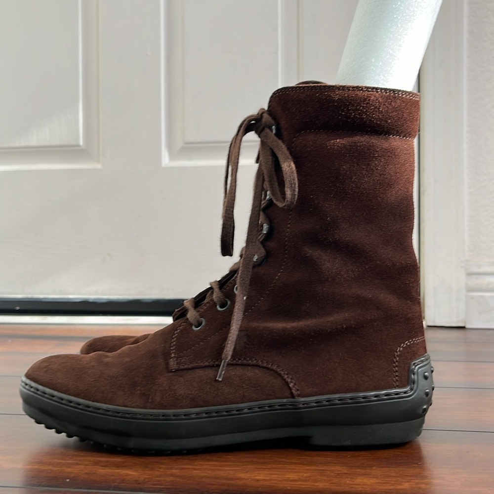 Tod's Dark Brown Suede Lace-Up Ankle Boots - Picture 4 of 13